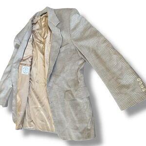 Vintage Meeting Street USA Glen Plaid Tan Blue Wool Sport Coat 42R Classic Fit